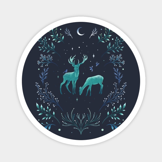 Deers in the Moonlight - Frosted Mint Magnet by Episodic Drawing